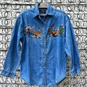 Vintage 90s fall harvest Halloween long sleeve denim chambray button up shirt